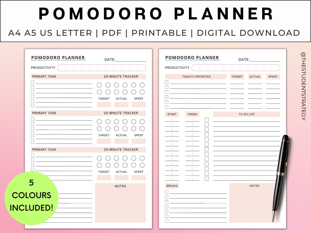 Pomodoro Planner Daily Productivity Planner Pomodoro Method Printable ...