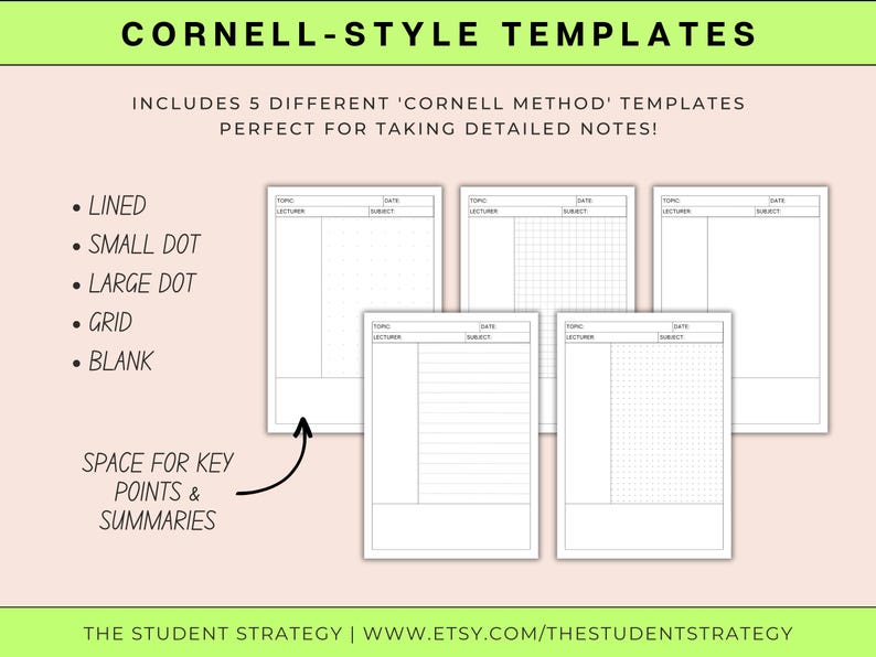 Lecture Notes Template Pack | Printable Cornell Note-taking for ...