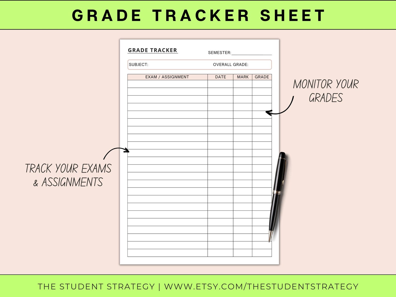 Simple Grade Tracker | Printable Grade Sheet for Students | College ...