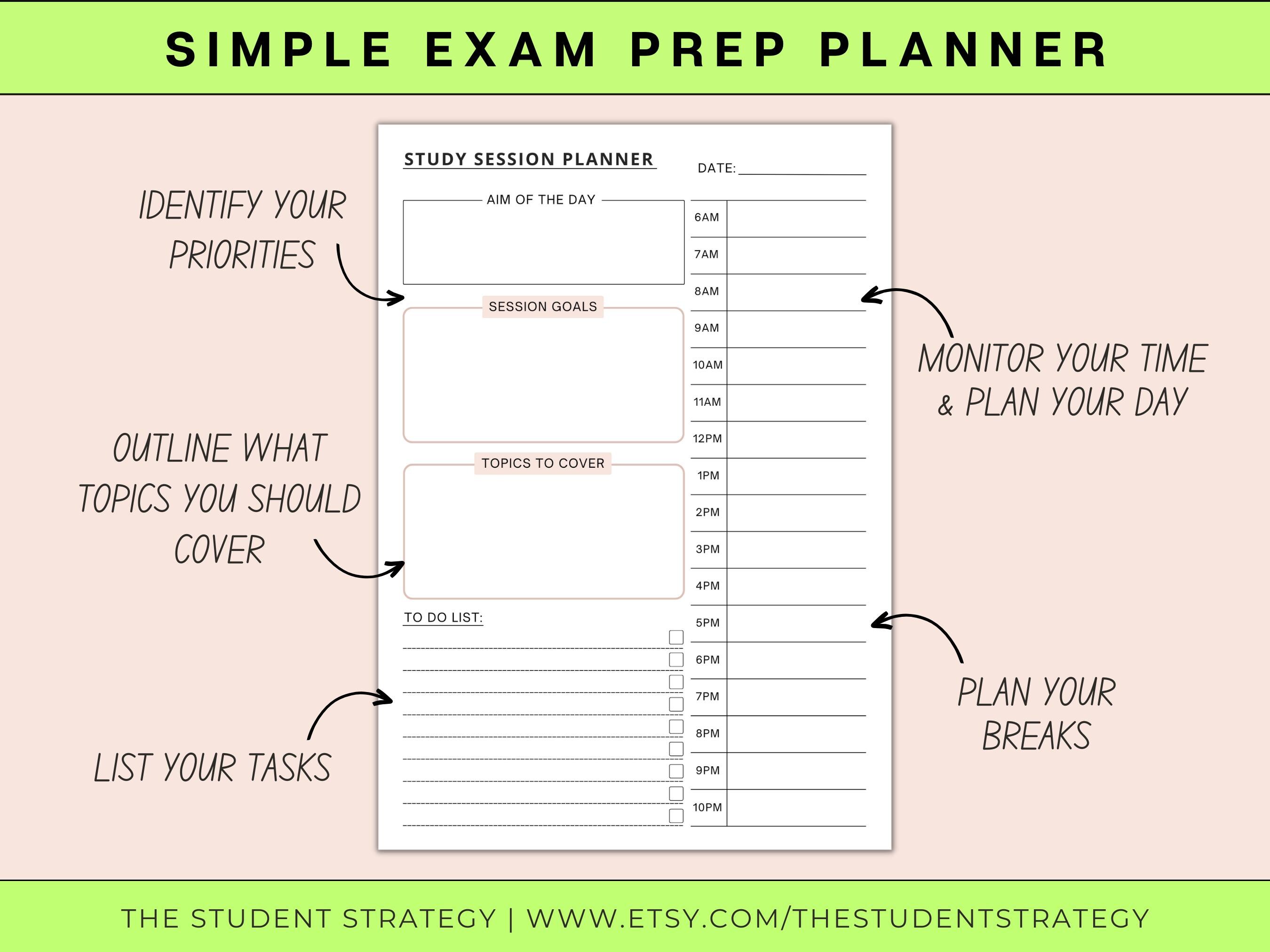 Simple Exam Prep Planner | Printable Exam Study Template | Revision ...