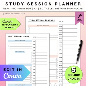 Simple Study Session Planner | Daily Study Plan | Printable Revision Planner | Exam Prep | A4 PDF | Canva Editable | Digital Download