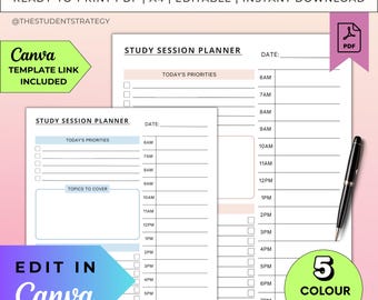 Simple Study Session Planner | Daily Study Plan | Printable Revision Planner | Exam Prep | A4 PDF | Canva Editable | Digital Download