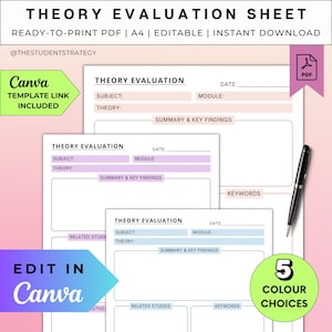 Simple Theory Evaluation Revision Sheet | Printable Revision Summary Template | Exam Prep | Canva Editable | A4 PDF | Digital Download