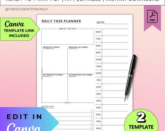 Daily Priority Planner | Eisenhower Matrix | Task Priority Matrix | Time Blocking | To Do List | Canva Editable | A4 PDF | Digital Download