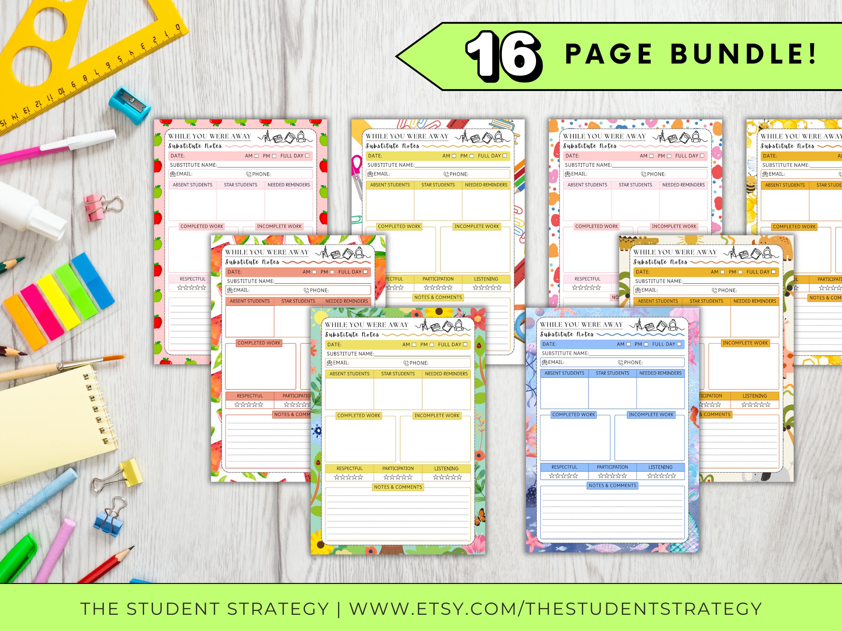 While You Were Away Substitute Teacher Notes | Substitute Teacher ...