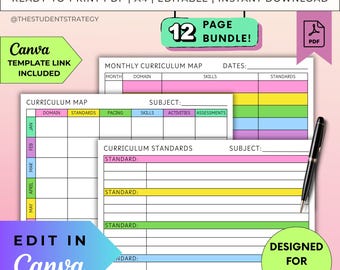 Simple Curriculum Map Template | Curriculum Mapping Bundle for Teachers | Printable Curriculum Plan | Canva Editable | A4 PDF