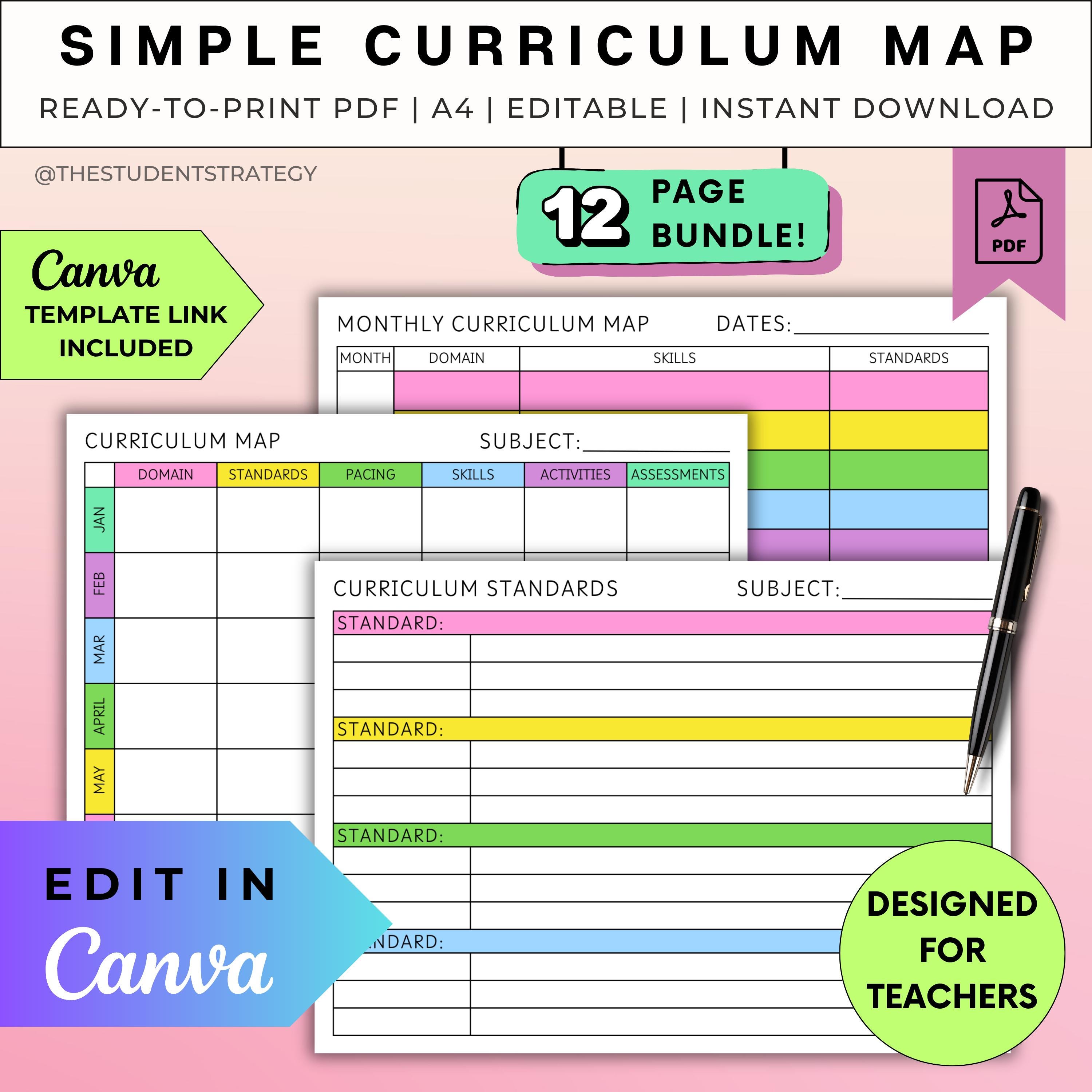 Simple Curriculum Map Template Curriculum Mapping Bundle for Teachers Printable Curriculum Plan Canva Editable A4 PDF