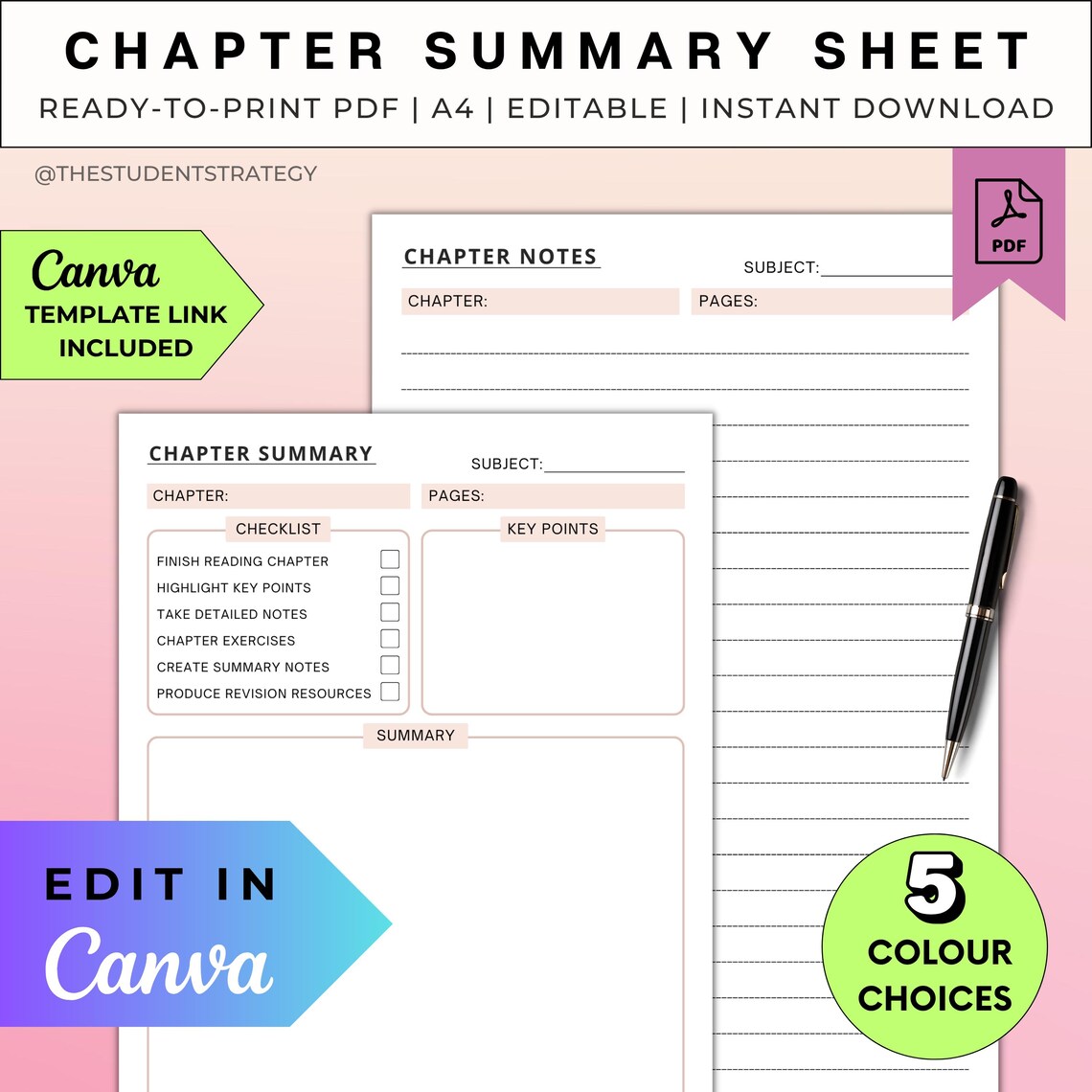 Chapter Summary Sheet & Note-taking Template | Printable Revision Sheet ...