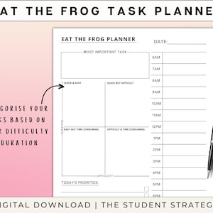 Eat The Frog Daily Task Priority Planner Hourly Time Blocking Schedule Stop Procrastinating A4 A5 US Letter Digital Download image 4