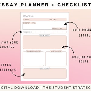 Simple Essay Planner & Checklist | Printable Essay Writing Template for ...