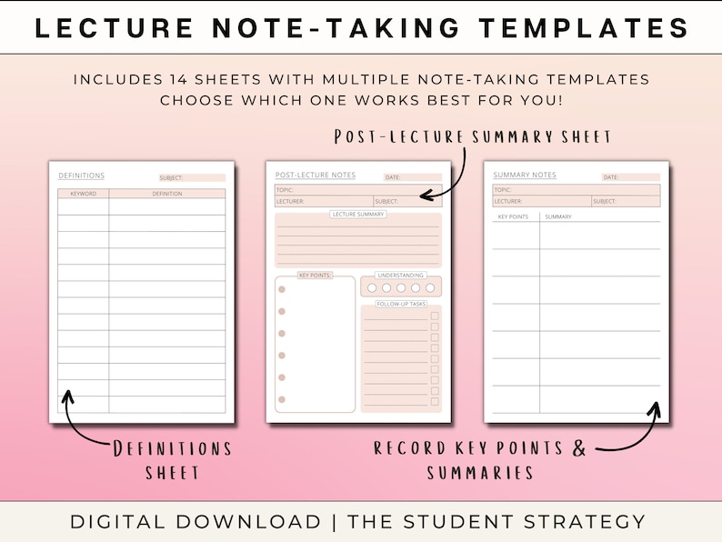 Lecture Notes Template Pack | Cornell Note-taking for Students | Dot ...