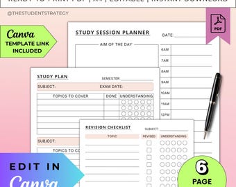 Simple Exam Prep Planner | Printable Exam Study Template | Revision Template | Student Revision Planner | Canva Editable | A4 Digital PDF