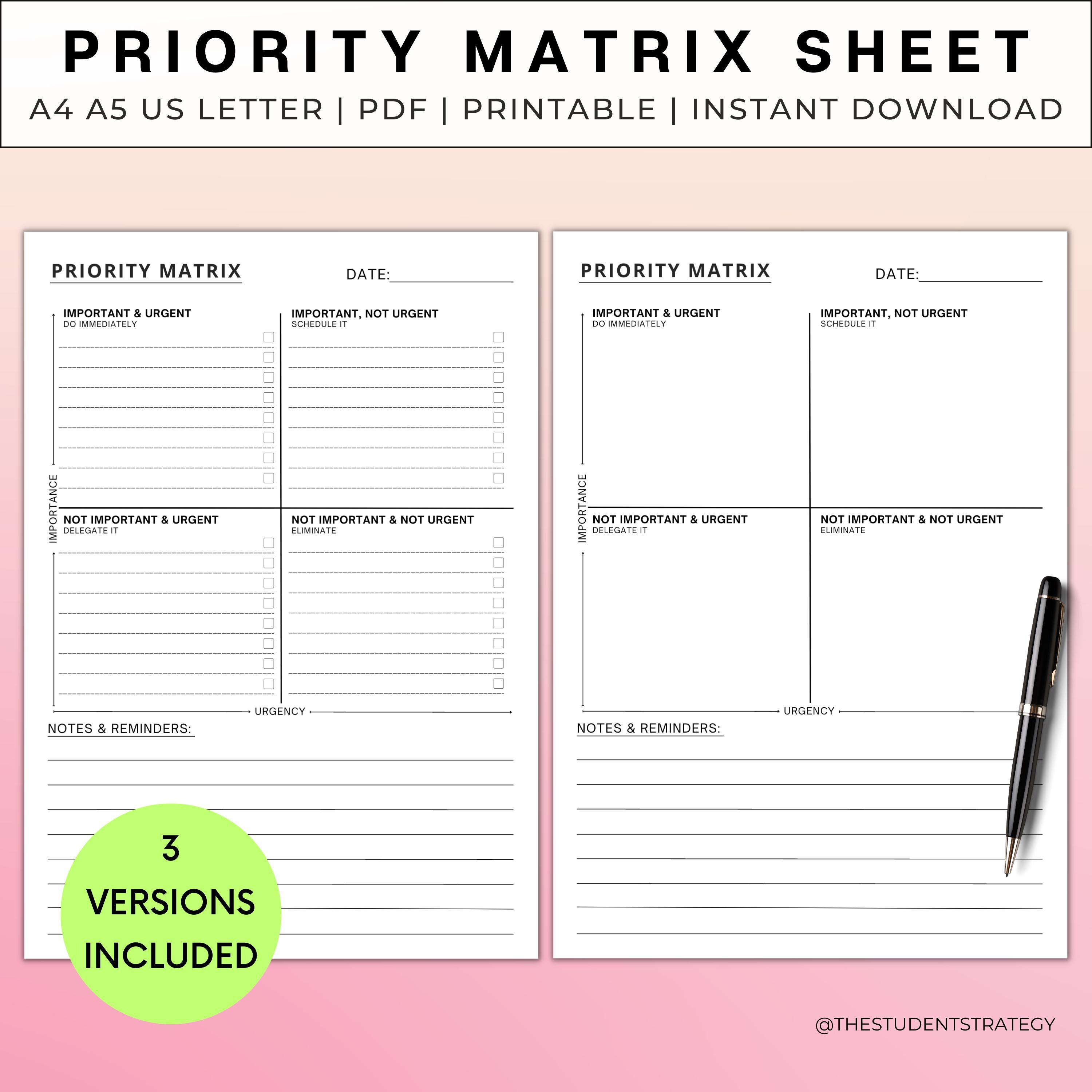 Eisenhower Matrix | Task Priority Matrix Template | Printable Priority ...