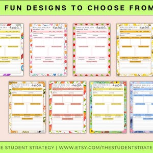 May include: Eight colorful printable student absence forms with various decorative borders, including fruits, bees, and flowers. Each form has sections for student information, notes, and comments. The text "8 FUN DESIGNS TO CHOOSE FROM!" is at the top.