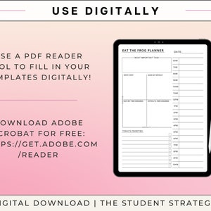 Eat The Frog Daily Task Priority Planner Hourly Time Blocking Schedule Stop Procrastinating A4 A5 US Letter Digital Download image 8