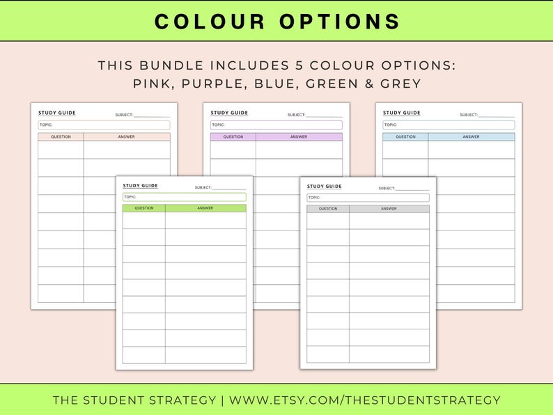 Simple Study Guide Revision Sheet | Printable Q+A Revision Template For Students | Exam Prep | Canva Editable | A4 PDF | Digital Download image 3