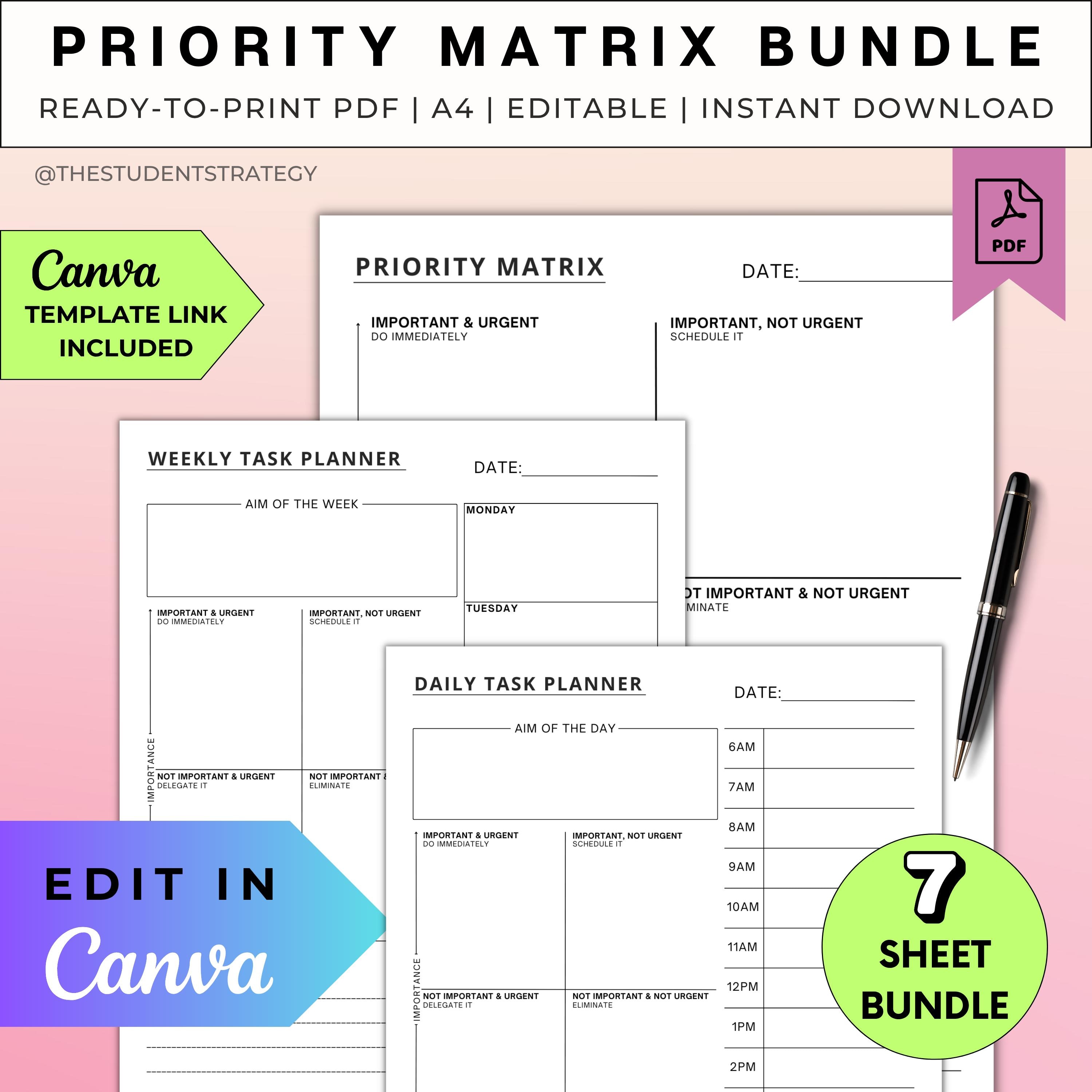 Task Priority Matrix Bundle | Eisenhower Matrix | Daily & Weekly ...