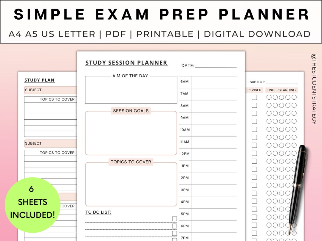Simple Exam Prep Planner Printable Exam Study Template Revision Template Student Revision ...