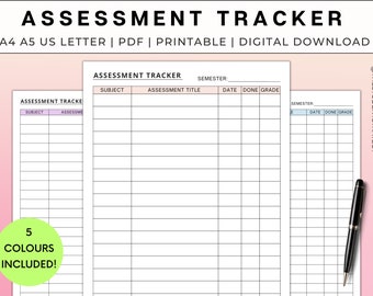 Simple Assessment Tracker Sheet | Printable Exam Schedule For Students | Grade Tracker | Exam Prep | A4 A5 US Letter | Digital Download