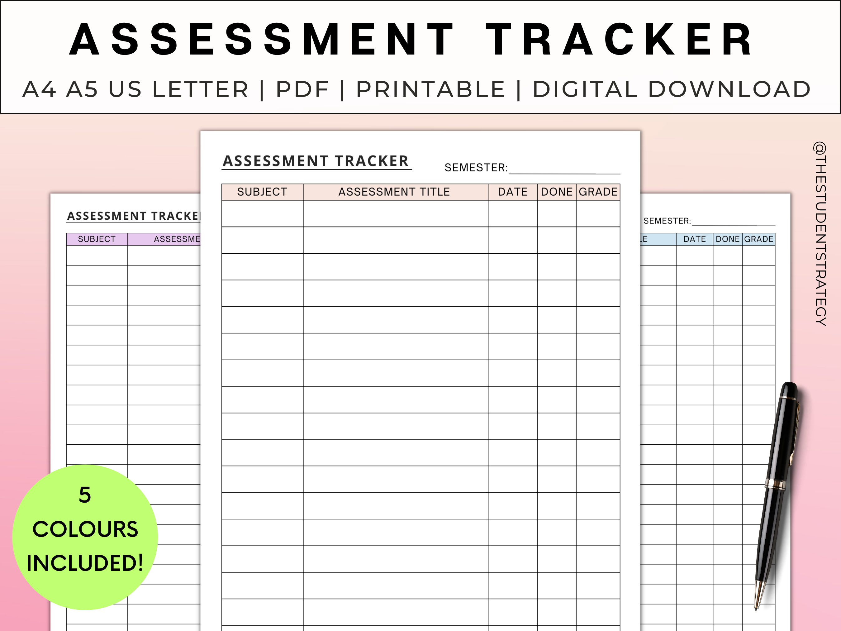 Simple Assessment Tracker Sheet Printable Exam Schedule for Students ...