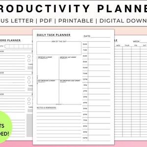 Productivity Planner | Daily & Weekly Task Planner | Eisenhower Matrix | Pomodoro | Time Blocking | A4 A5 US Letter | Digital Download