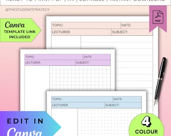 Cornell Notes Template | Lecture Notes | Cornell Method | Dot Grid Lined Paper | Printable Paper | Canva Editable | A4 Digital PDF