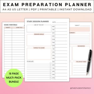 Planner di preparazione agli esami per studenti / Modello di studio per esami stampabile / Planner di revisione per università, college, scuola e università / A4 A5 US Letter / Download digitale
