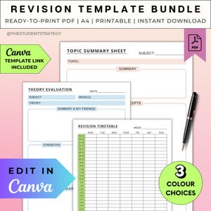 Revision Template Bundle | Printable Revision Sheets For Students | Exam Prep | Summary Templates | Canva Template | A4 Digital PDF