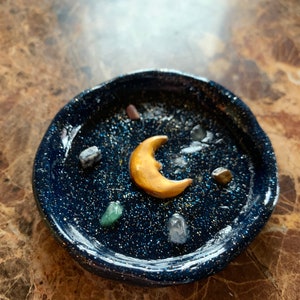 Handmade celestial ring dish with crystal impressions