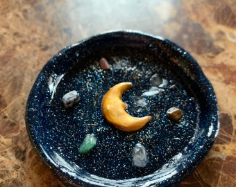 Handmade celestial ring dish with crystal impressions