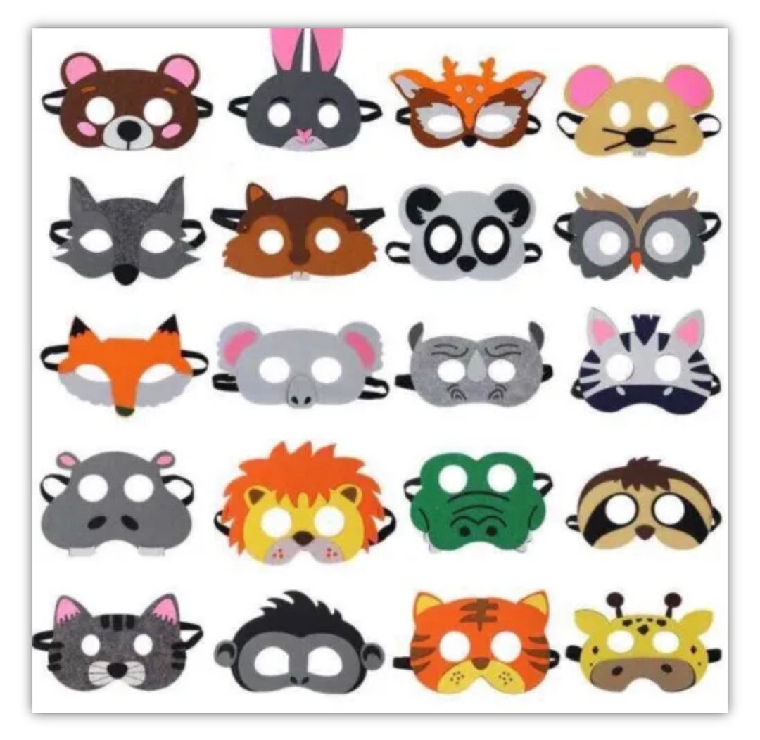 10 Foam Jungle Safari Zoo Animal Face Masks Children's Etsy