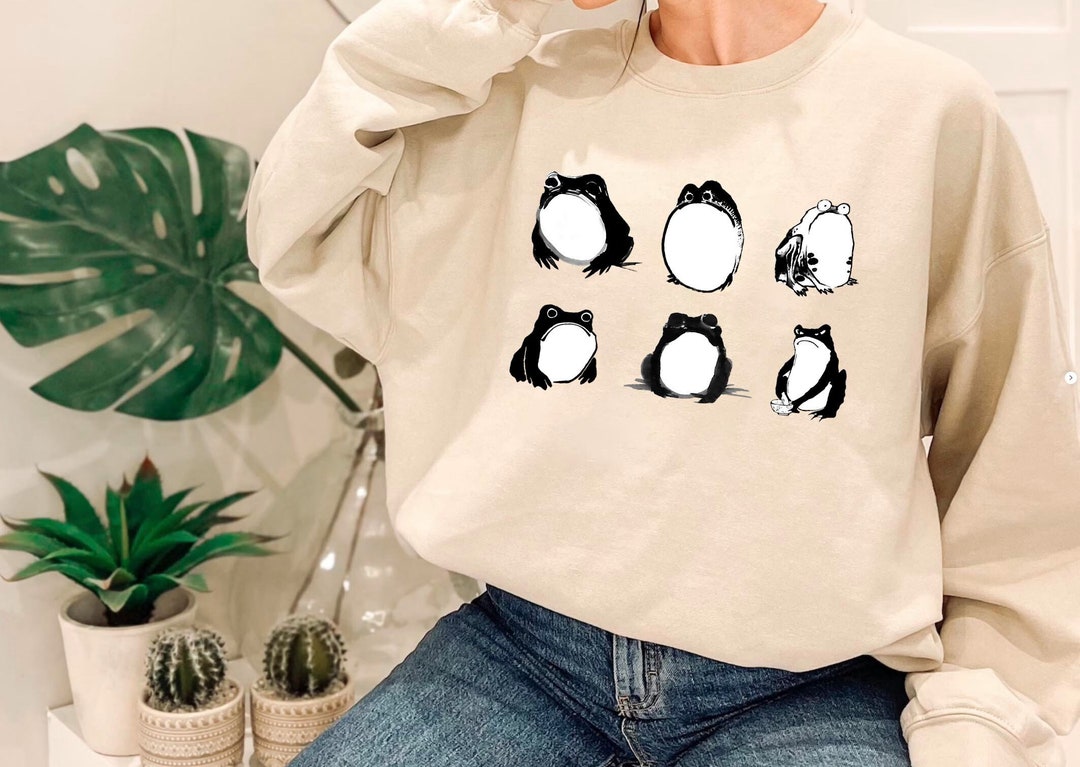Japanese Frogs Matsumoto Hoji Sweatshirt Grumpy Frog Etsy