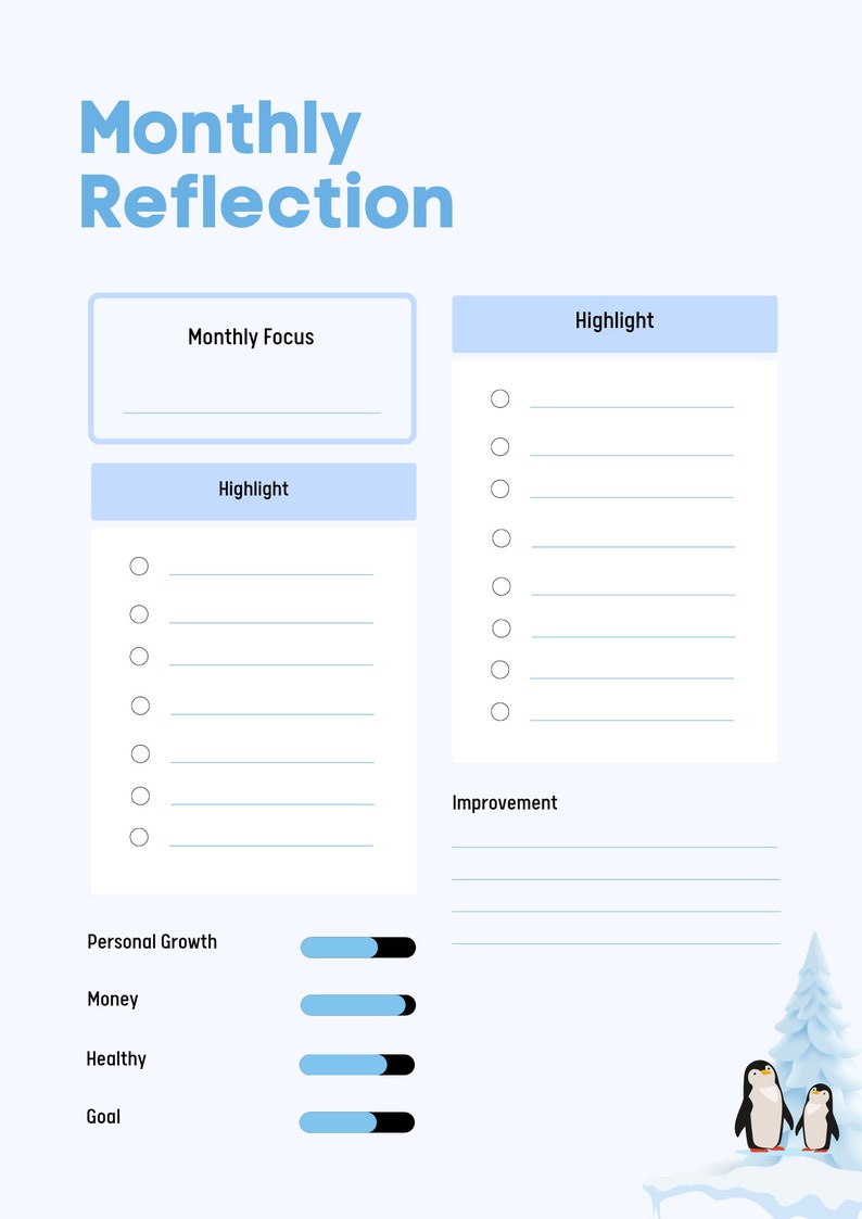 Monthy Reflections Monthly Reflection Printable, Month at a Glance, Self Reflection ...