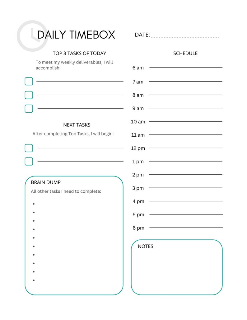 Daily Timebox Planner Printable PDF Template To do List Etsy Daily Timebox Planner Printable PDF Template To do List Etsy