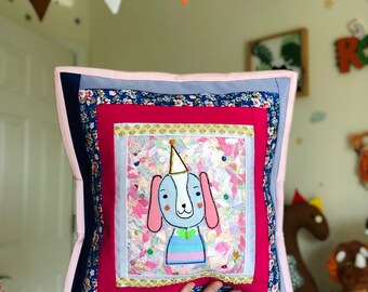 Hand Made Patch Work Pillow “Birthday Puppy”