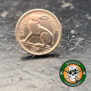 Irish Coin 3p Hare Hat Pin for your Flat Cap or Scally Cap, Shillelagh, Blackthorn Walking Stick, Ireland Pin, Ireland Stick, Fight Stick