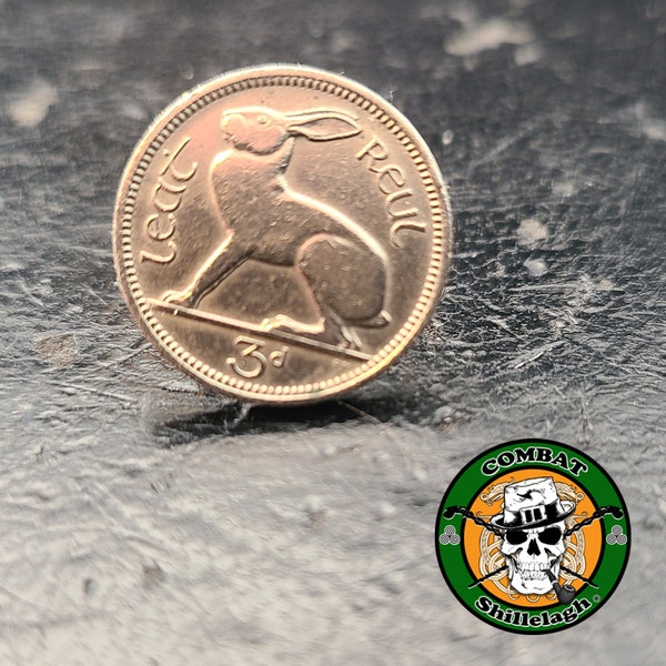 Irish Coin 3p Hare Hat Pin for your Flat Cap or Scally Cap, Shillelagh, Blackthorn Walking Stick, Ireland Pin, Ireland Stick, Fight Stick