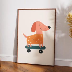 Impresión digital de perro patinador - Arte de pared con animales adorables para habitación infantil - Póster de cachorro - Regalo divertido para baby shower - Arte de pared imprimible