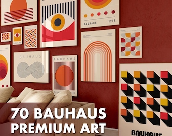 70 impresiones de arte digital Bauhaus premium: arte de pared Bauhaus imprimible: impresiones de la colección Bauhaus en naranja, rojo y amarillo: decoración de pared moderna
