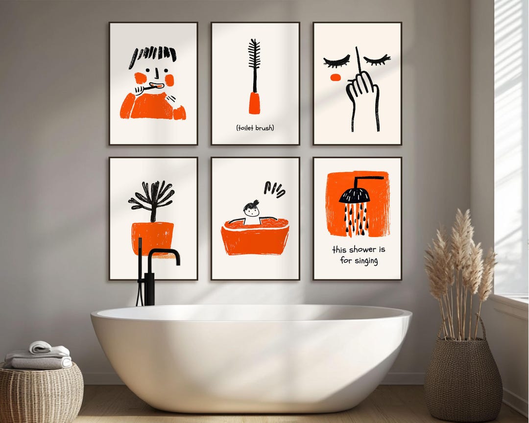 Printable Bathroom Wall Art Set - Digital Download - Child's Drawing ...