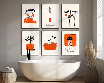 Printable Bathroom Wall Art Set - Digital Download - Child&#39;s Drawing Style Restroom Prints - Funny Toilet Posters - Aesthetic Decor