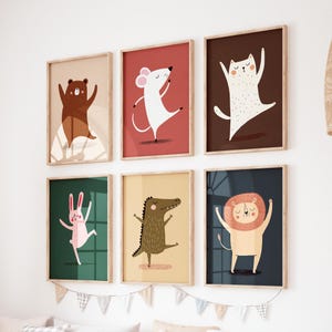 Dancing Animals Nursery Prints - Wall Art for Kids  - Printable Jungle & Forest Animal Decor for Baby or Toddler Room - DIGITAL DOWNLOAD