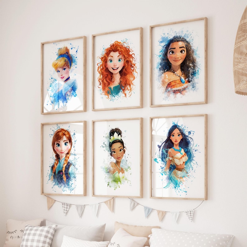 12 Princesses Wall Art Bundle - Watercolor Princess Posters - Girls ...