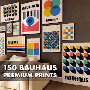 Lot de 150 impressions numériques Bauhaus - oeuvre d'art murale géométrique - affiches modernistes - décoration d'intérieur rétro - ensemble de galerie minimaliste - oeuvres d'art imprimables