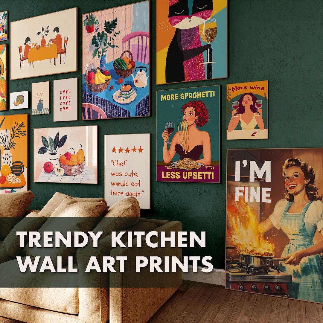 set of 6 kitchen prints coffee print set kitchen art... 300 Kitchen Prints Bundle - Wall Art Kitchen Poster Set - Modern ...