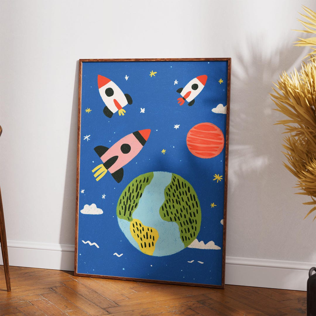 Rocket Ship Digital Print - Space Nursery Wall Art - Eclectic Boys Room ...