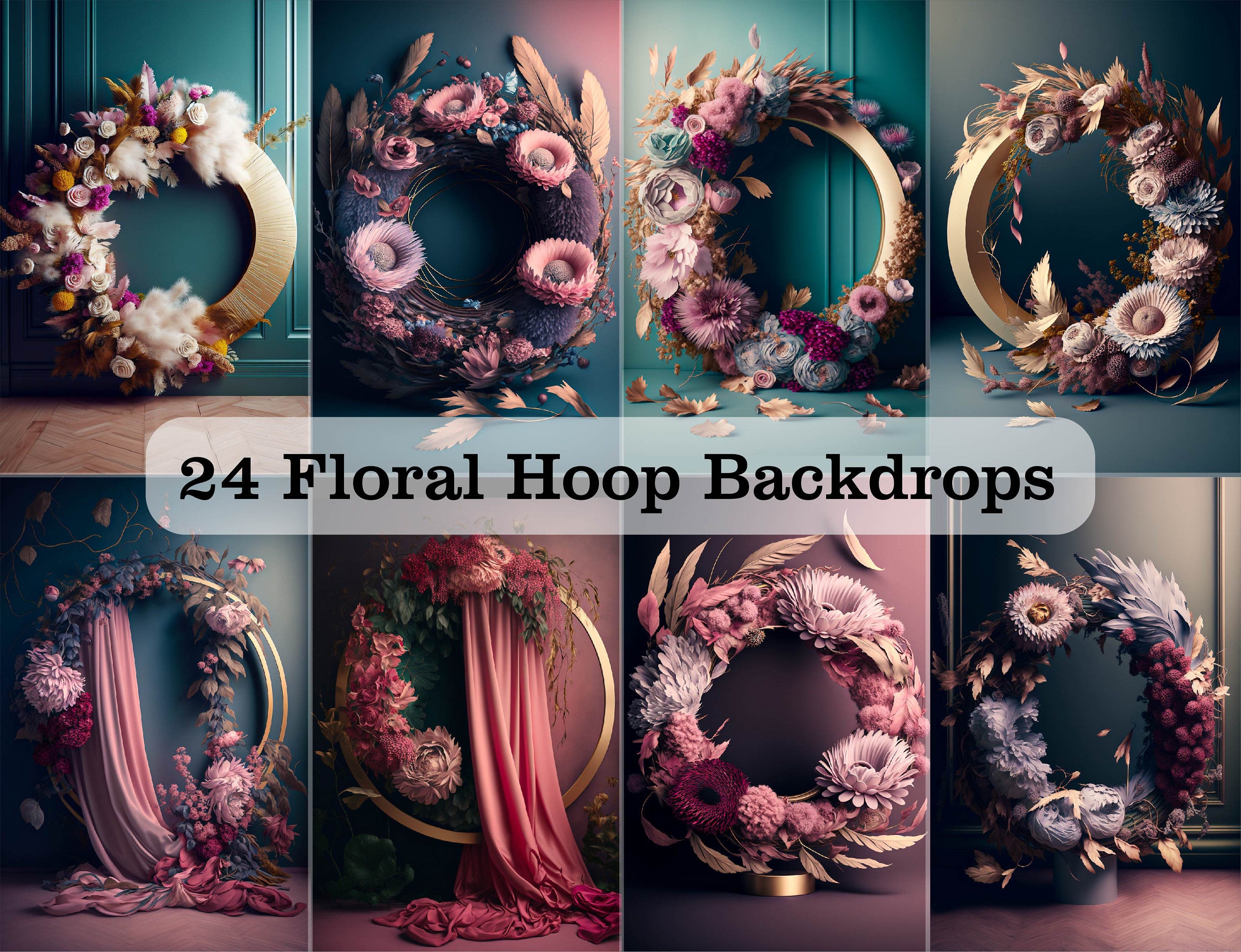 24 Digital Floral Hoop Backdrops Maternity Backdrop Overlays Studio