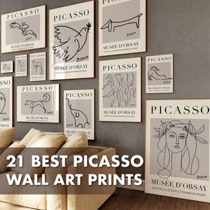 21 Picasso One Line Print Set - Digital Picasso Animals Wall Art Bundle - Minimalist Wall Art Prints - Modern Printable Gallery Wall Decor