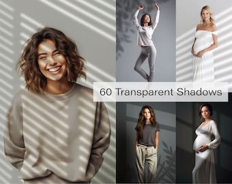 60 superposiciones de sombras para Photoshop - Superposiciones de sombras botánicas y de ventanas -PNG transparente - Fondos de maternidad - Efectos de sombras de Photoshop