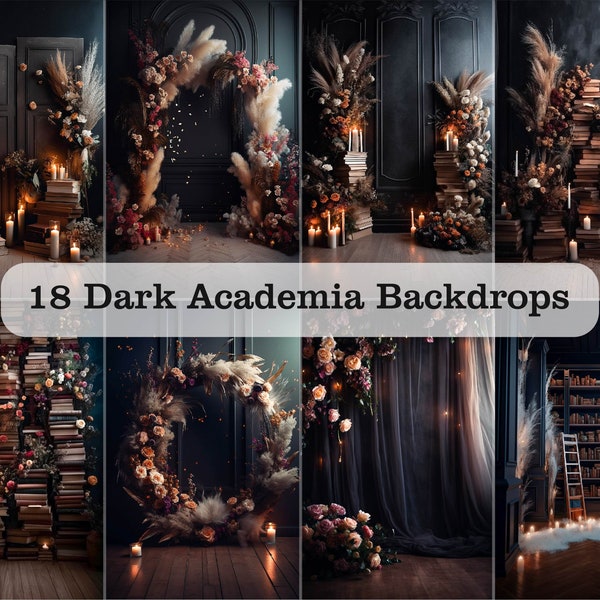 18 Digital Dark Academia Backdrops - Moody Photoshop Overlays - Portrait Photo Overlays for Photoshop